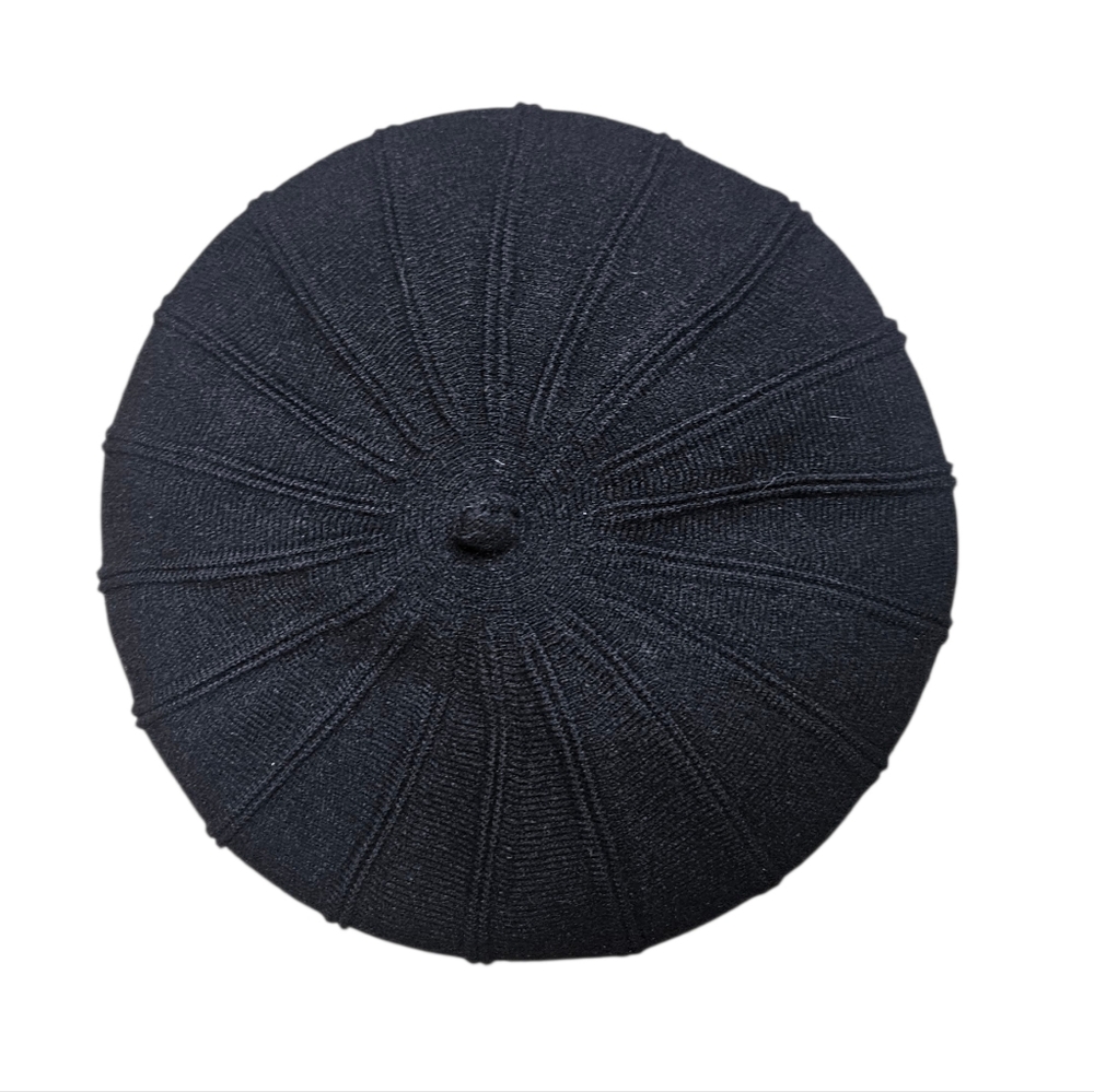Vintage Black Knit Beret Classic French Wool-Feel Hat Timeless Parisian Style - Picture 5 of 6